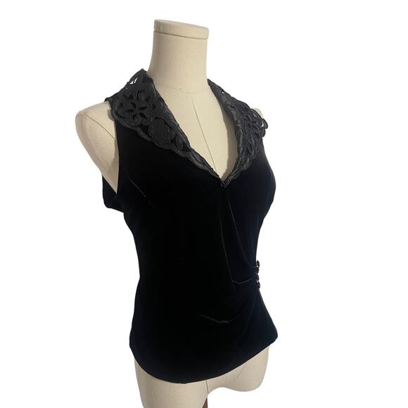 Vintage Patra 90s Y2K Goth Black Velvet Top SMALL - Picture 2 of 6